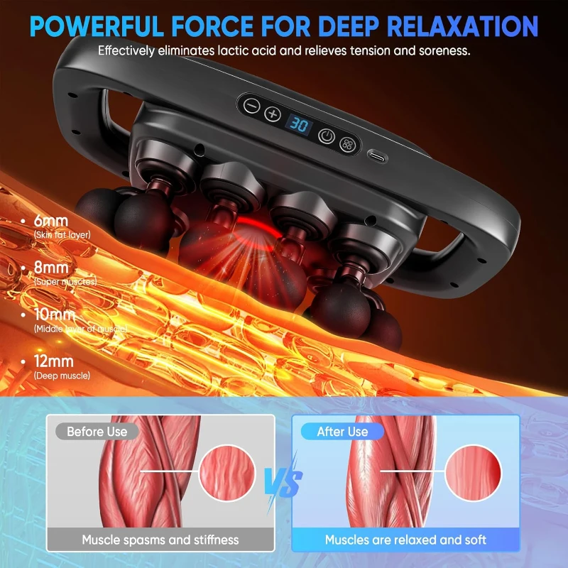 20-Head Deep Tissue Massage Gun — Percussion Massager with 3 Modes & 30 Levels for Back/Shoulders/Legs/Waist (Black, 20-Head)