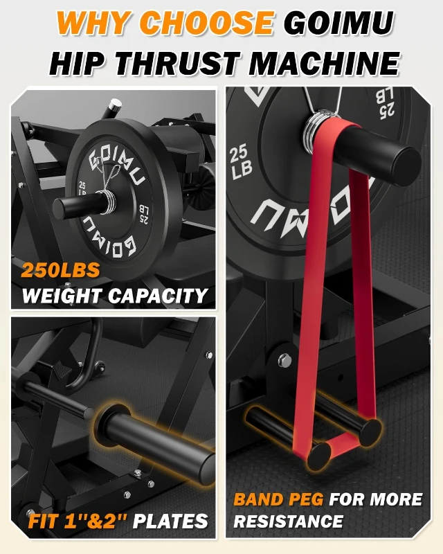 GOIMU HT01 Plate-Loaded Hip Thrust Machine – 800 lb Capacity Glute Drive with Band Pegs, Thick Hip Pad & Heavy-Duty Footplate