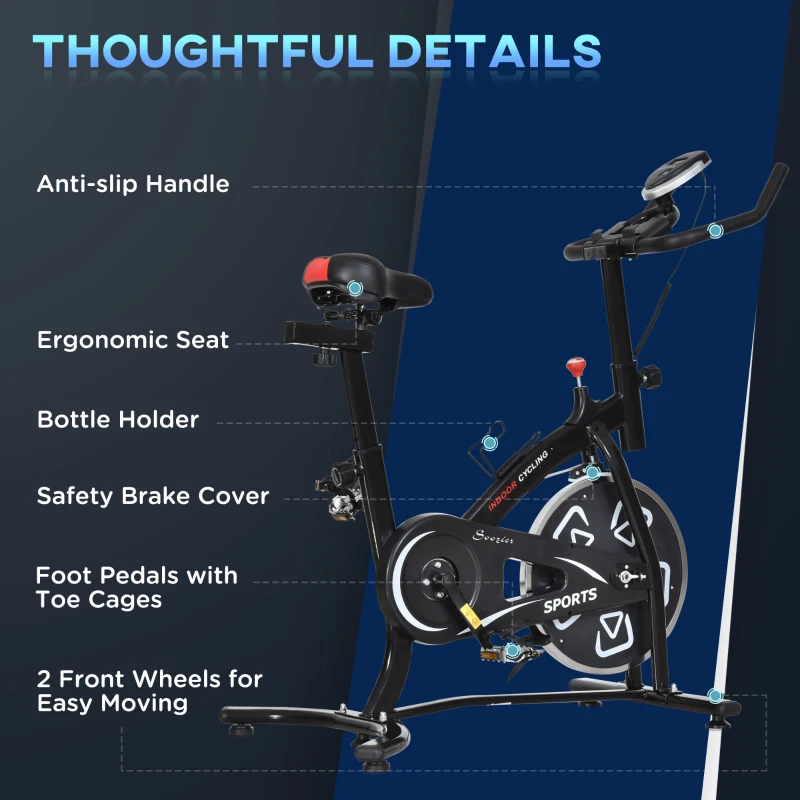 Soozier Exercise Bike, Stationary Bike with LCD Display, Indoor Cycling Bike for Home Workout, with 6kg Flywheel, Black