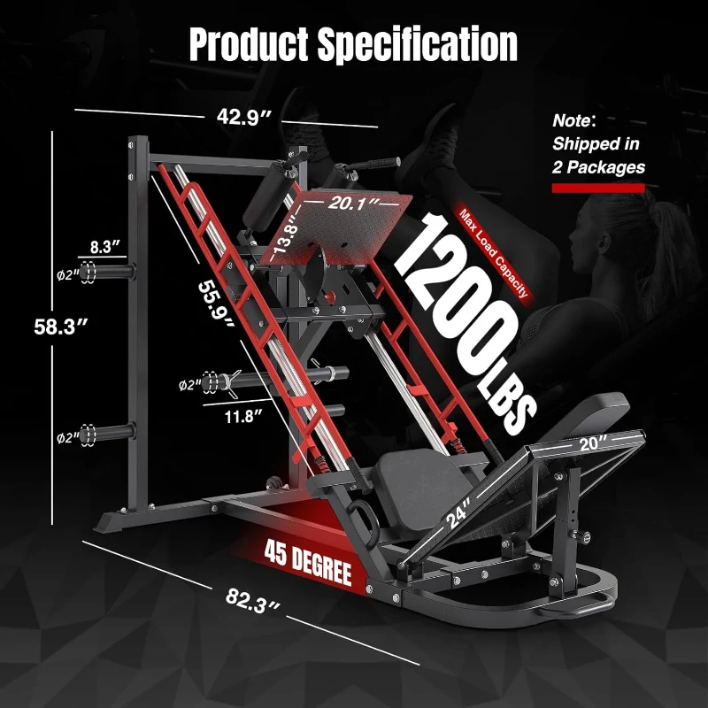 Dripex 2-in-1 Leg Press & Hack Squat Machine - 45° Combo with 4 Plate Holders, Professional Home Gym Lower Body System