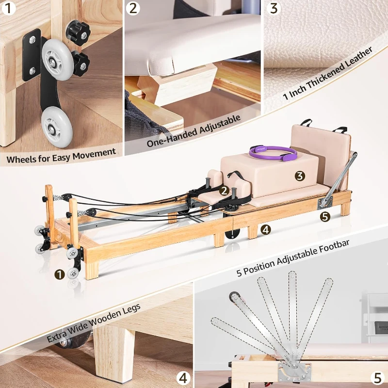 Oak Wood Pilates Reformer Machine – Studio-Grade, Quick Assembly, Foldable Home & Gym Equipment with Accessories