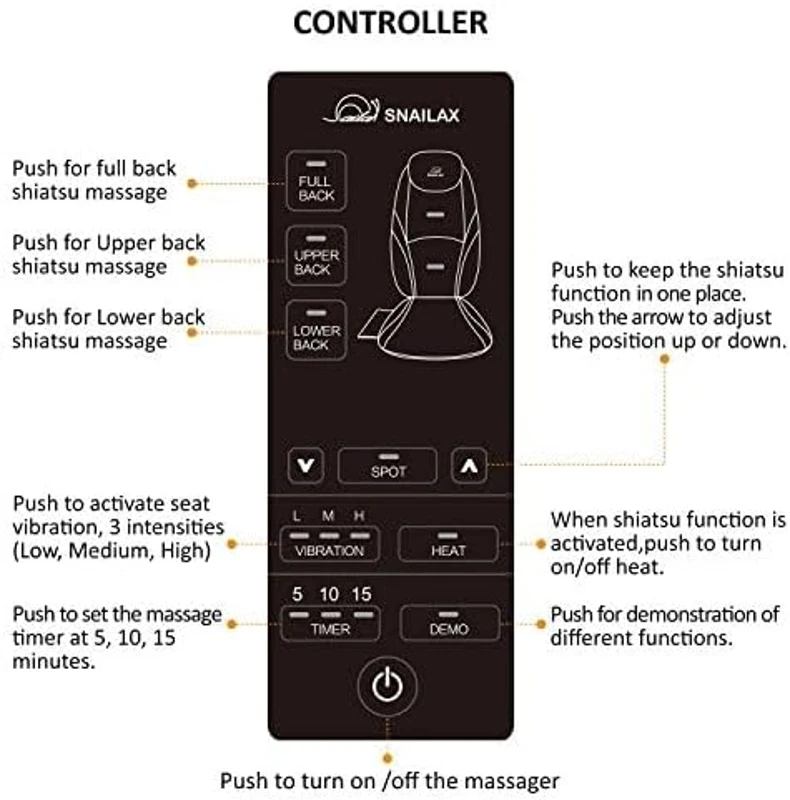 Snailax Shiatsu Heated Massage Cushion with 3D Kneading Rollers, Deep Tissue Back Massager Pad with Spot Function and Vibrating Seat – Travel & Home Use