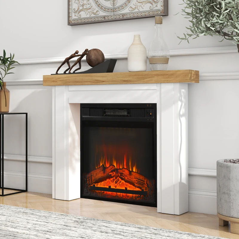 HOMCOM Modern Fireplace Mantel, Freestanding Fireplace Surround with Leg for Electric Fireplaces, 51.2" W x 40.6" H, Natural Wood