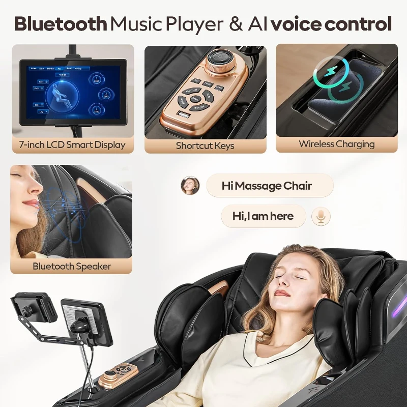 4D Full-Body Massage Chair Recliner with Zero Gravity, SL-Track Shiatsu, Core Heating, 20 Techniques, Deep Yoga Stretch, Foot Rollers, AI Voice, Touchscreen & Wireless Charging