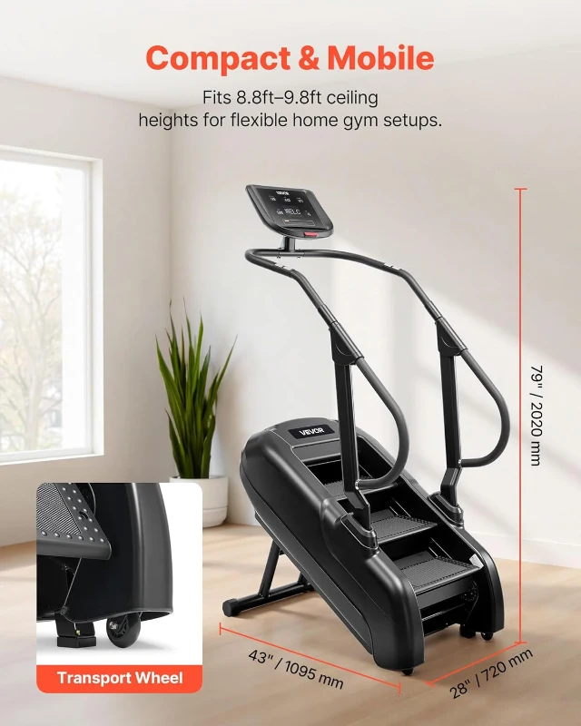VEVOR Continuous Climber Stair Stepper with 14.5"" LED Display, 15 Speed Levels (28-168 SPM), 330 lb Capacity for Home Cardio and Lower-Body Training
