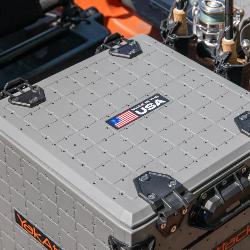 YakAttack BlackPak Pro 13in x 13in Kayak Fishing Crate – Battleship Grey, 3 TetherTube Rod Holders | Compact Lightweight Durable Customizable