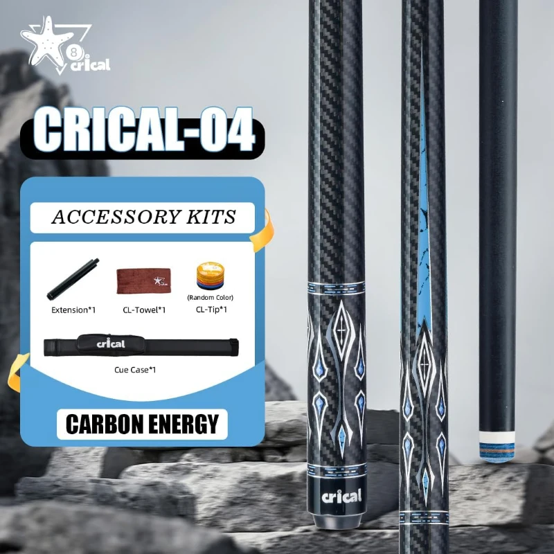 CRICAL 58"" Carbon Fiber Pool Cue Set CL-04 — Low-Deflection Billiard Cue with 3/8×8 Stainless Joint and 12.5mm Tip