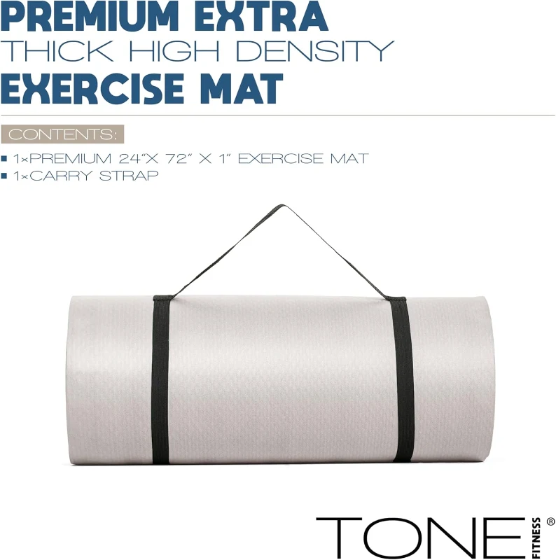 Tone Fitness 1-Inch High-Density Yoga & Pilates Mat with Carrying Strap — 24"" x 72""