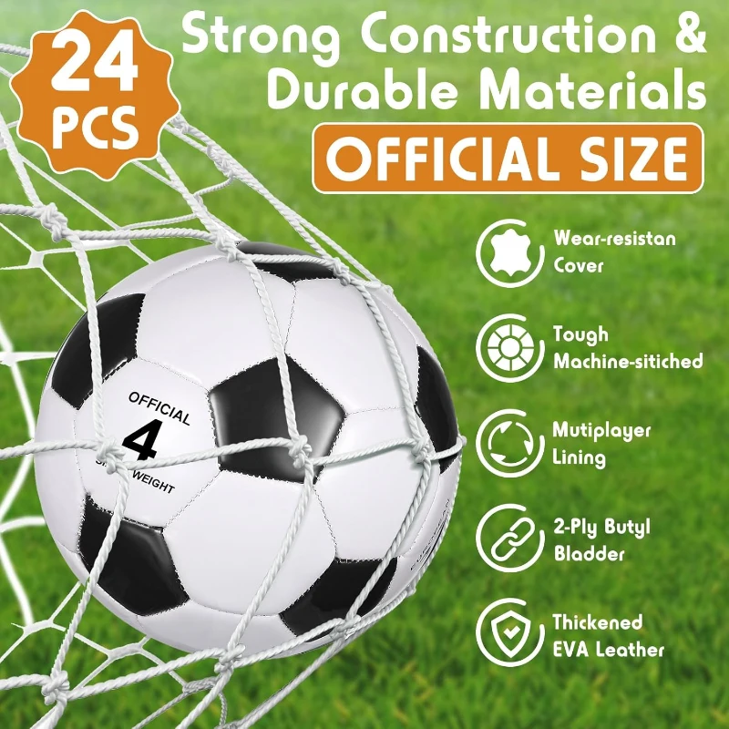 Sotiff 24-Pack Soccer Balls (Size 4) with 24 Pumps — Bulk Deflated Set for Kids, Teens, School Teams, Charity & Outdoor Play