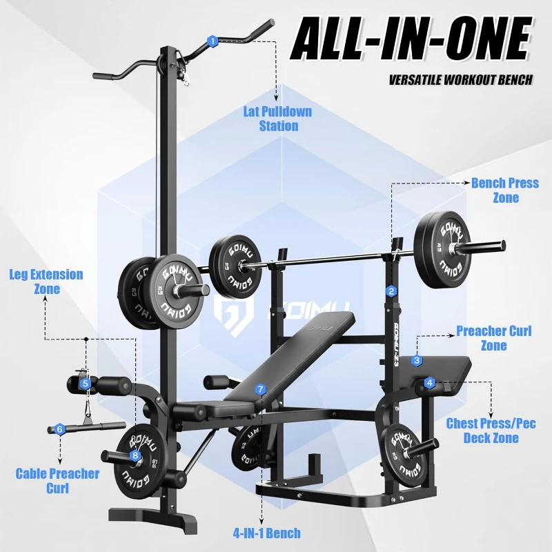 Z3 Olympic Weight Bench 900 lb — Multi-Function 9-in-1 Training Rig with Leg Extension, Preacher Curl & LAT Pulldown for Home Strength Training