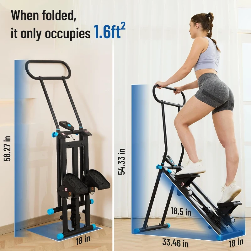 HXD-ERGO Home Stair Climber, New Model Vertical Stepper with 6-Level Adjustable Resistance and 3-Position Handlebar, Folding Full-Body Cardio Machine for Men & Women