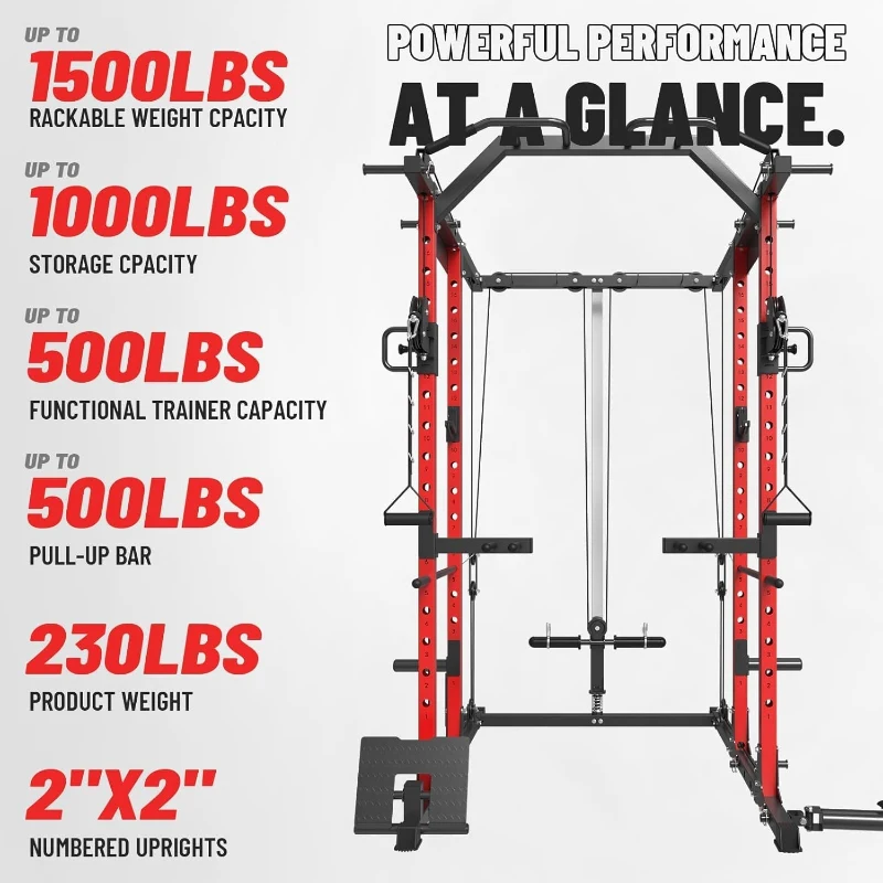 Mikolo K6 Power Cage — 1500 lb Capacity Power Rack with Cable Crossover, Lat Pulldown & Pulley System for Home Fitness
