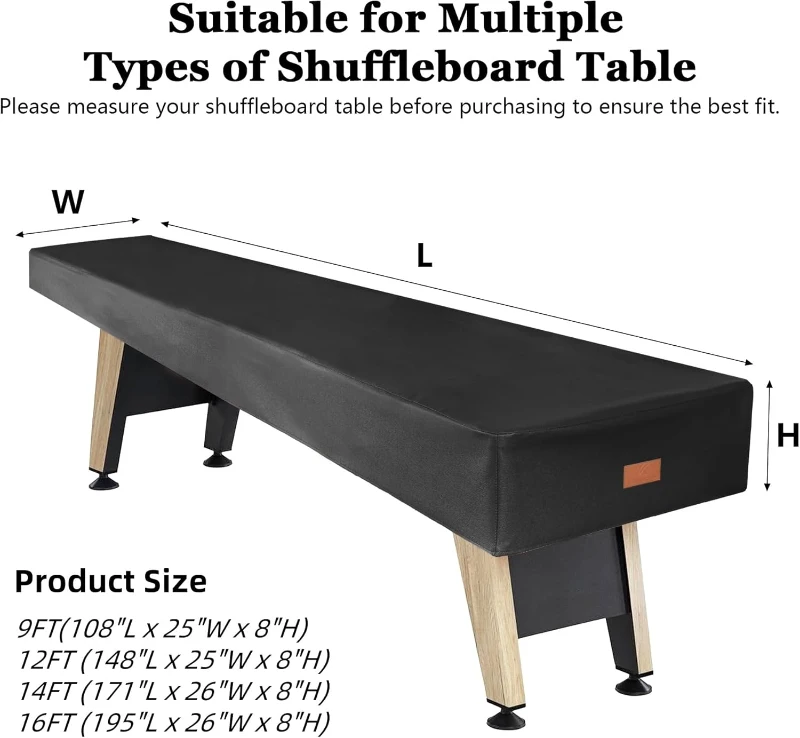 K-Musculo Black Heavy-Duty Leatherette Shuffleboard Cover — 14FT (171L x 26W x 8H), Waterproof, Tearproof, Premium Protective Fit