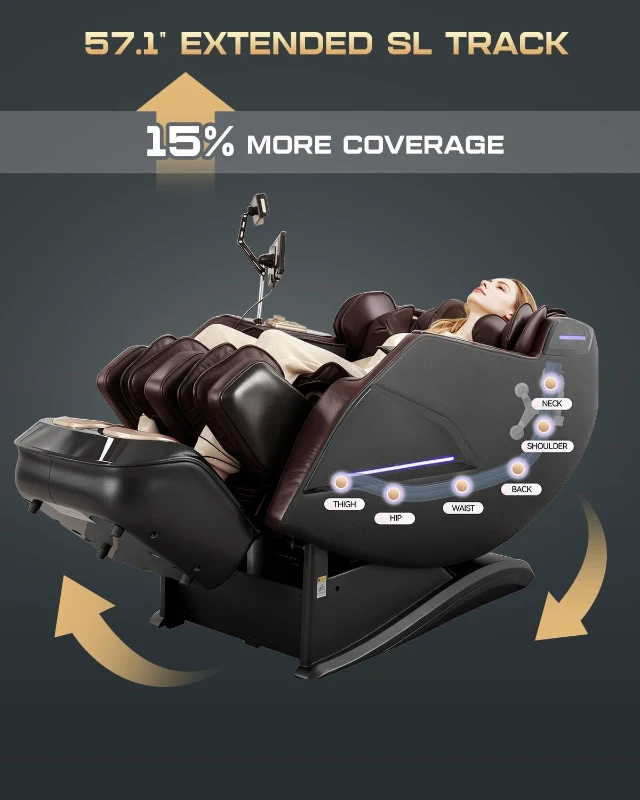 4D SL-Track Full-Body Shiatsu Massage Chair Recliner with Zero Gravity, Core Heating, 20 Techniques, 10 Modes, Deep Yoga Stretch, Foot Rollers, AI Voice, Touchscreen & Wireless Charging
