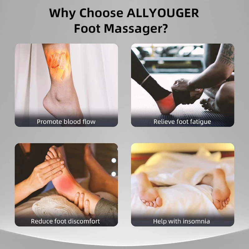 ALLYOUGER Shiatsu Foot Massager with Heat, Vibration, Air Compression and Deep Kneading for Plantar Fasciitis & Neuropathy — Removable Liners, Remote Control (Black)