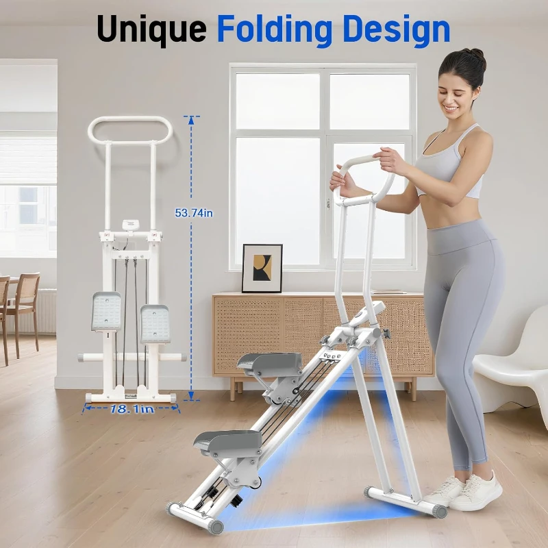 Foldable Vertical Climber Stair Stepper – Compact Home Cardio Machine with Adjustable Handle (46/48/50in) and Anti-Slip Pedals, Supports 310lbs