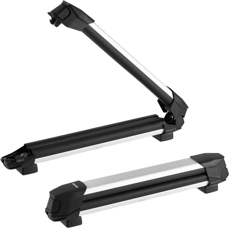 VEVOR Ski & Snowboard Roof Rack, Holds up to 4 Pairs of Skis or 2 Snowboards, 2-Pack Aluminum Universal Crossbar Mount with Lock & Rubber Padding, Carrier for Fishing Rods, Fits Most Slotted Crossbars