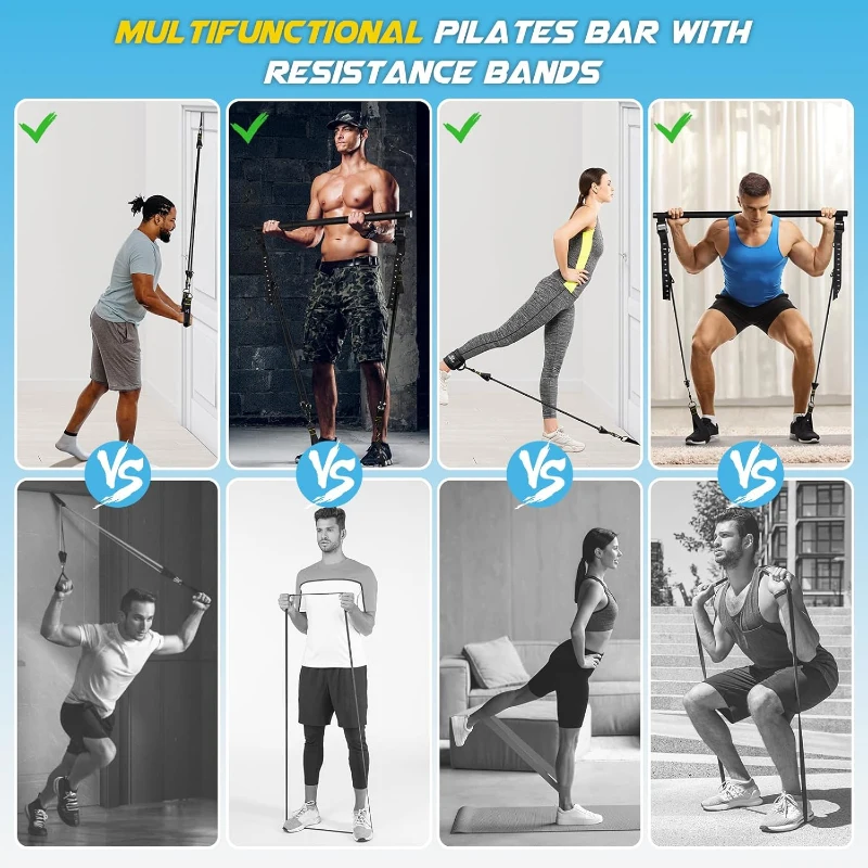 COFOF Pilates Bar Kit with Resistance Bands – Adjustable Metal Bar Set with Heavy-Duty Buckle and Portable Bag