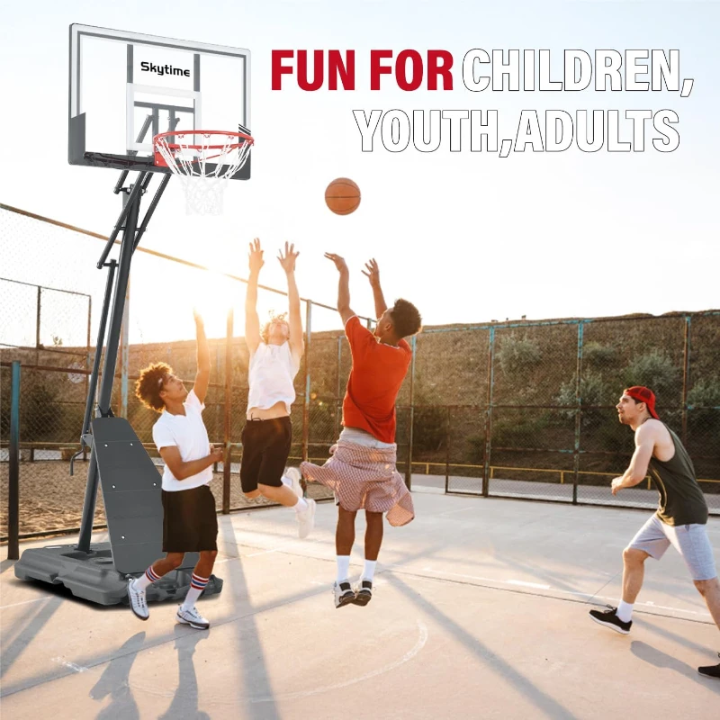 Portable Basketball Hoop with 44""/48"" Backboard, Stepless Crank Adjustment 5.3–10 ft, Heavy-Duty Outdoor/Indoor Goal System