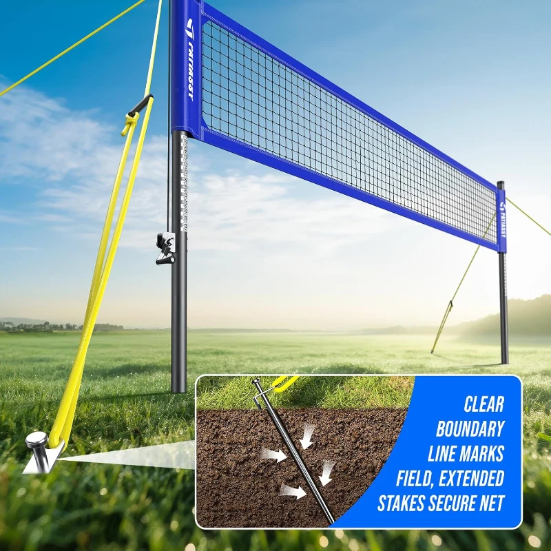 Patiassy Portable Heavy-Duty Outdoor Volleyball Net Set for Backyard and Beach – Adjustable Aluminum Poles with Winch, Steel Stakes, Anti-Sag Design, Pump & 1680D Carry Bag