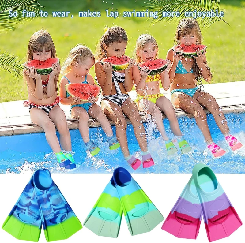 Short Kids Swim Fins — Comfortable Lap Swimming Flippers for Beginner Training, Boys & Girls