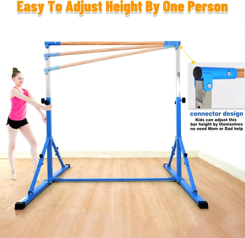 MARFULA 4ft/5ft Foldable Gymnastics Kip Bar Set with Mats – Adjustable Height 36–60 inch, 4 ft Width, Professional Training Equipment for Kids and Clubs