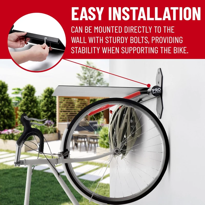 PRO BIKE TOOL Indoor Steel Bike Storage Rack — Compact Wall Mount Holder for Bicycles & Accessories, Black/Red
