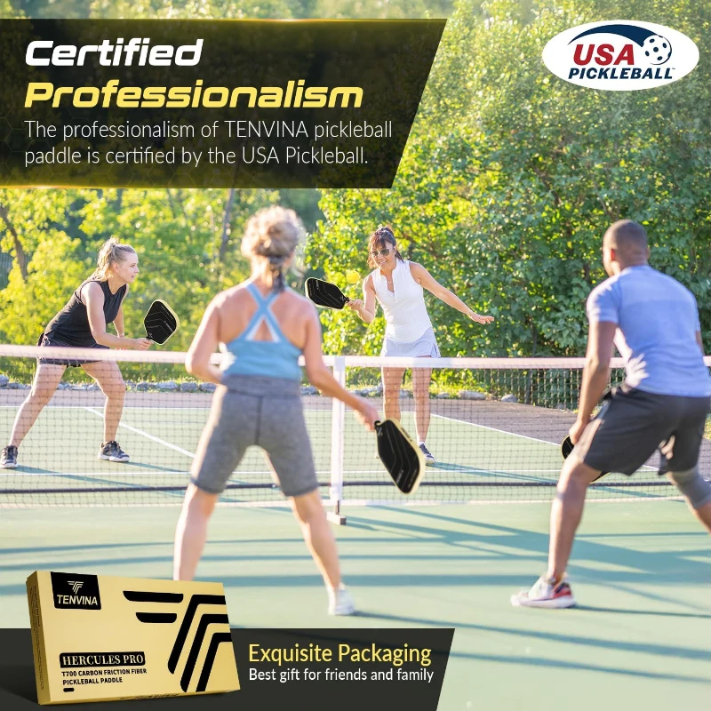 TENVINA HERCULES PRO Pickleball Paddle - USAPA Approved T700SC Thermoformed Carbon Fiber, 4-Layer Composite with Enlarged Sweet Spot