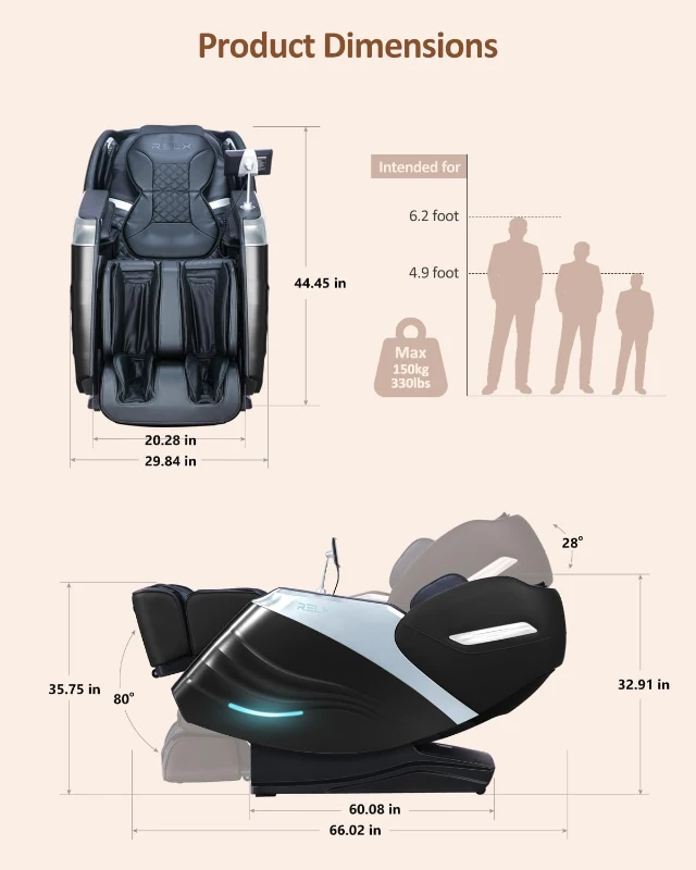 RELX 2026 Full-Body Massage Chair, 20 Modes Zero Gravity SL-Track Shiatsu with Built-in Heat, Airbag Body Scan, Deep Yoga Stretch, Extendable Calfrest and AI Voice Control (Black)