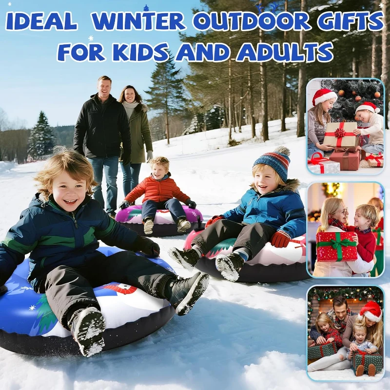 Set of 3 Snowman Snow Tubes 36"" – Durable Cold-Resistant Inflatable Sleds with Hard Bottom & Reinforced Handles, Heavy-Duty Family Snow Toys for Xmas/Winter