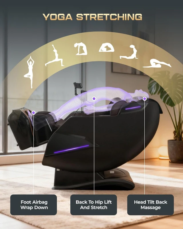 4D SL-Track Full-Body Shiatsu Massage Chair Recliner with Zero Gravity, Core Heating, 20 Techniques, 10 Modes, Deep Yoga Stretch, Foot Rollers, AI Voice, Touchscreen & Wireless Charging