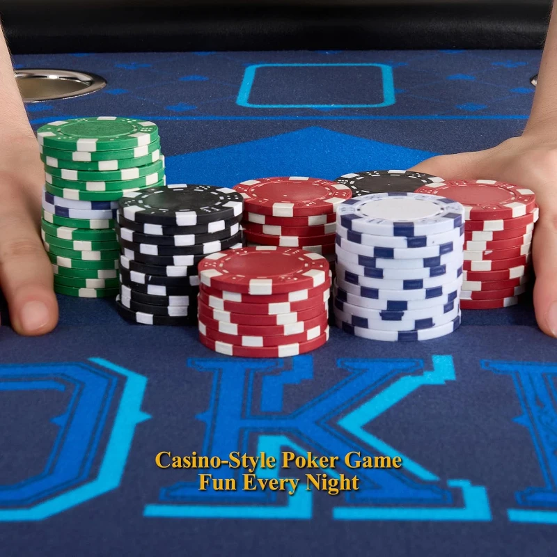 Barrington 48"" Folding Octagon Poker Table with Felt Play Surface, Padded Faux-Leather Rail and Built-In Cup Holders — 8-Player