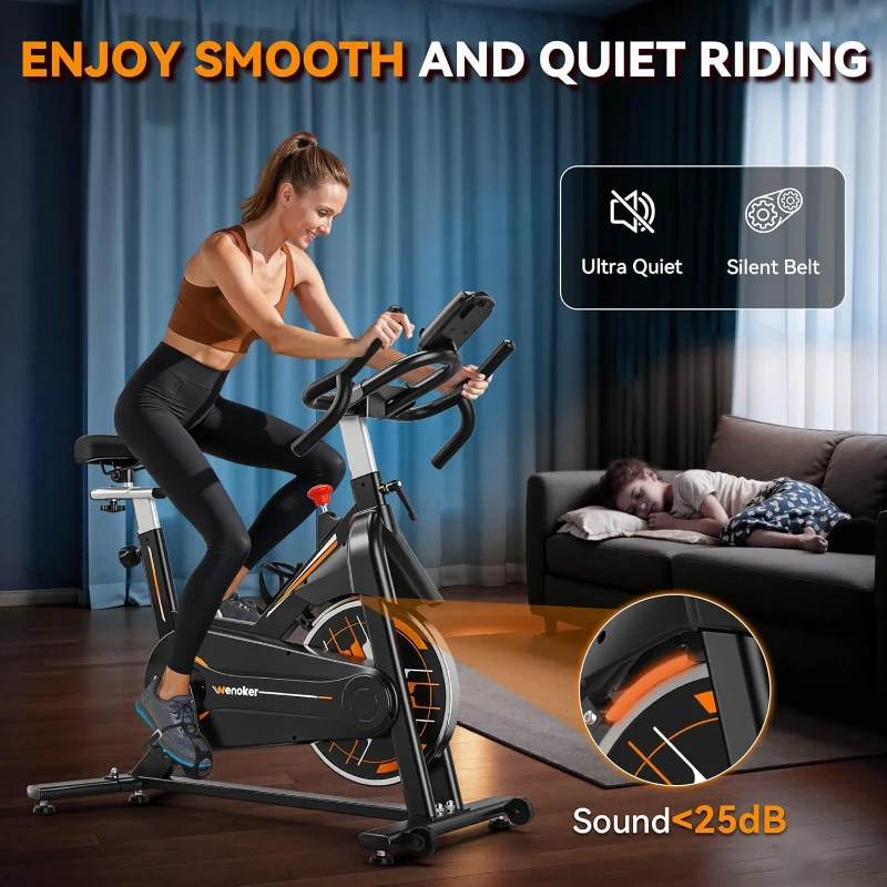 Wenoker Stationary Exercise Bike for Home — App-Compatible Indoor Bike with Silent Belt Drive, Heavy Flywheel, Multi-Grip Handlebars & Upgraded Digital Display