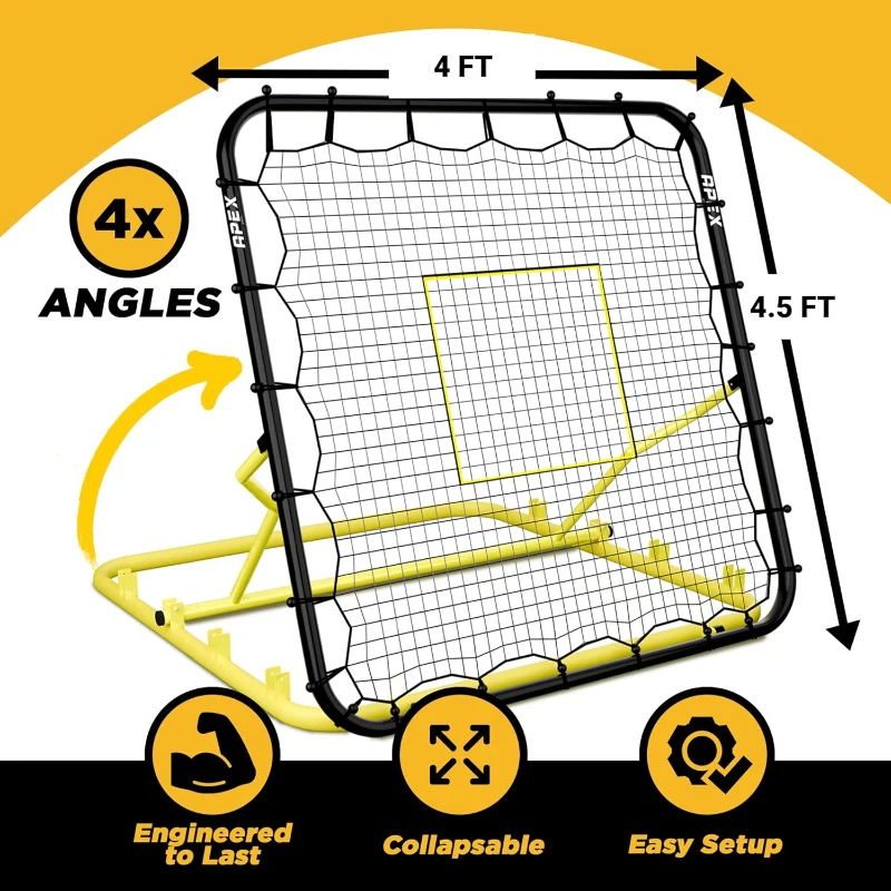 Apex Sports 4 x 4.5 Ft Multi-Sport Rebounder – Adjustable Angles, Durable Construction, Portable Trainer