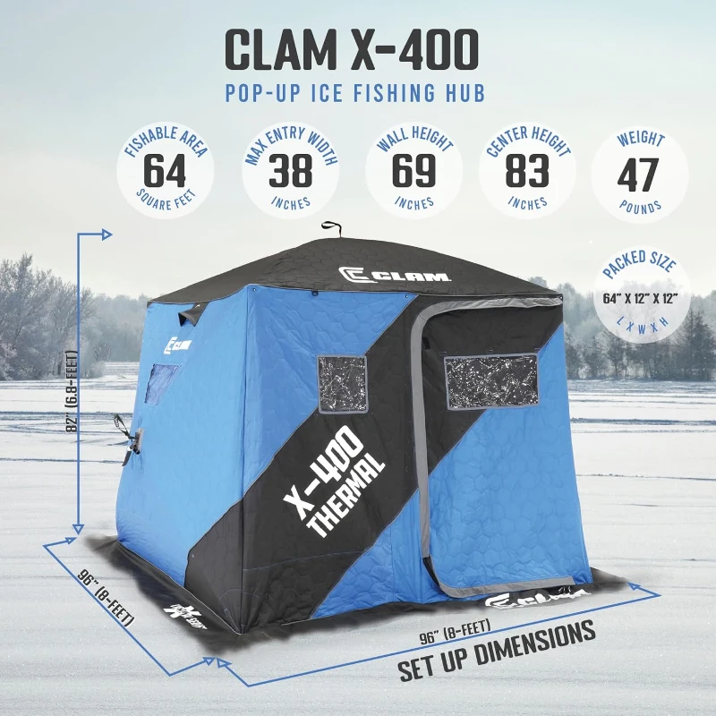 CLAM X Series Thermal Hub Shelter — Portable Angler Fishing Tent with Insulated Hub