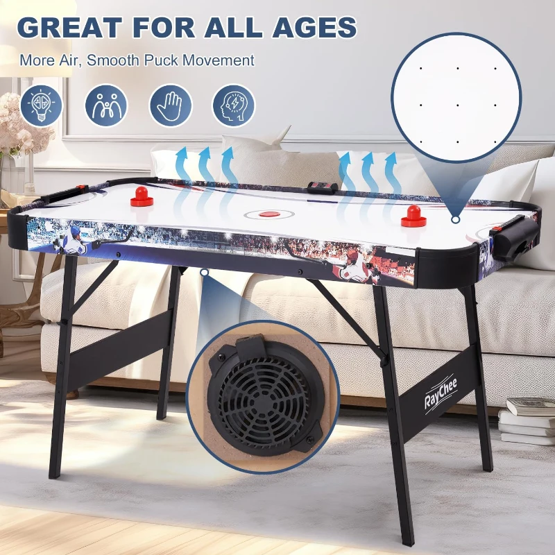 Portable Folding Air Hockey Table with Reliable 12V Motor and Digital LED Scorer — Includes 2 Pucks & 2 Strikers, Great for Families