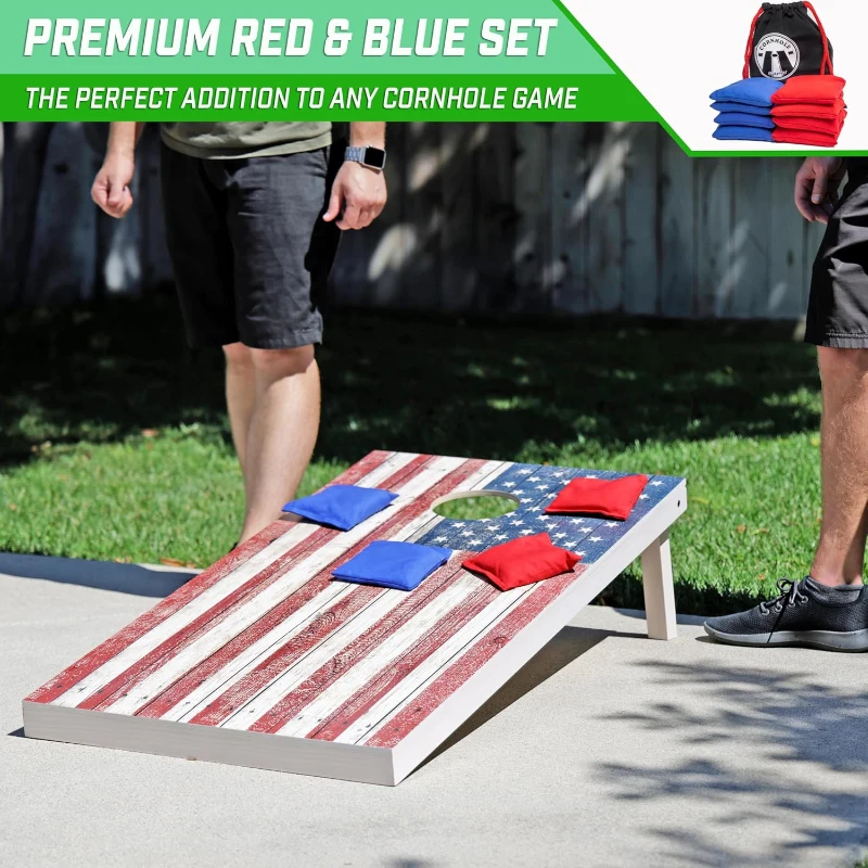 GoSports Regulation Cornhole Bean Bags Set — 8 All-Weather Bags (4 Red + 4 Blue) with Tote