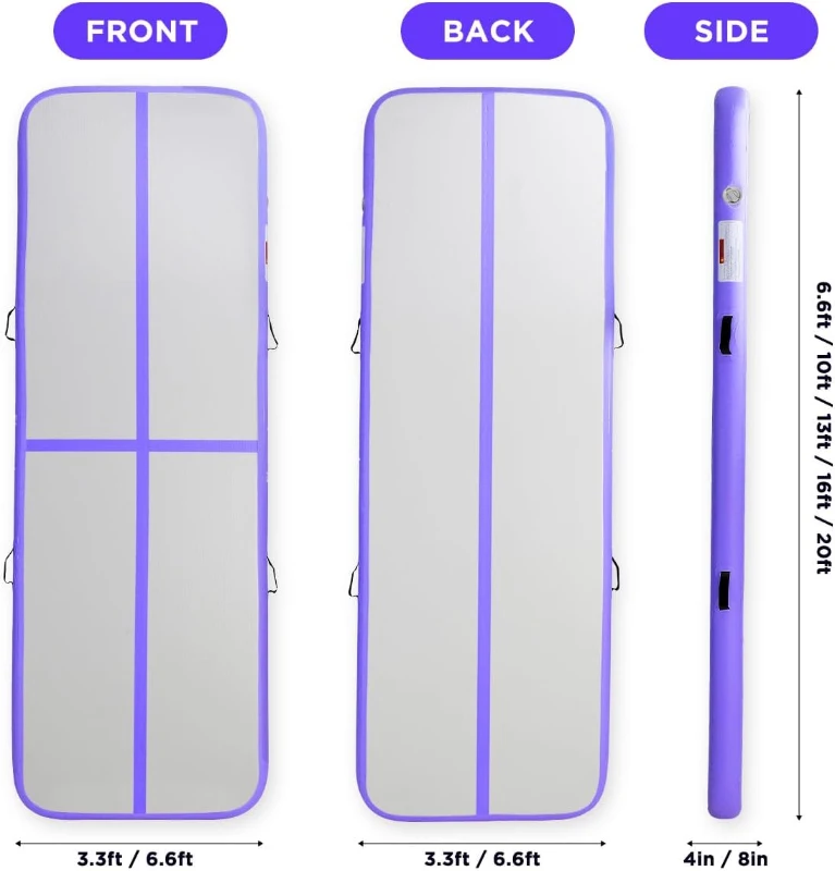Inflatable Air Track for Gymnastics & Training — 6, 10, 13, 16 or 20 ft; 4in/8in Thickness with Electric Pump — Suitable for Home Workouts, Cheer, Yoga, Beach & Pool