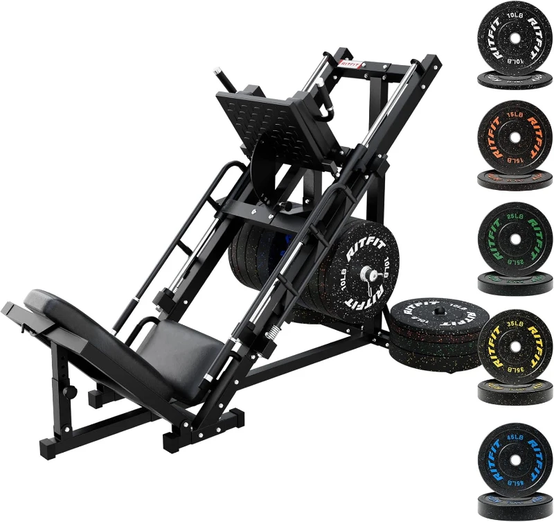 RitFit Professional Leg Press & Hack Squat Combo with Plate Set and Linear Bearings, Home Gym with Weight Storage Posts