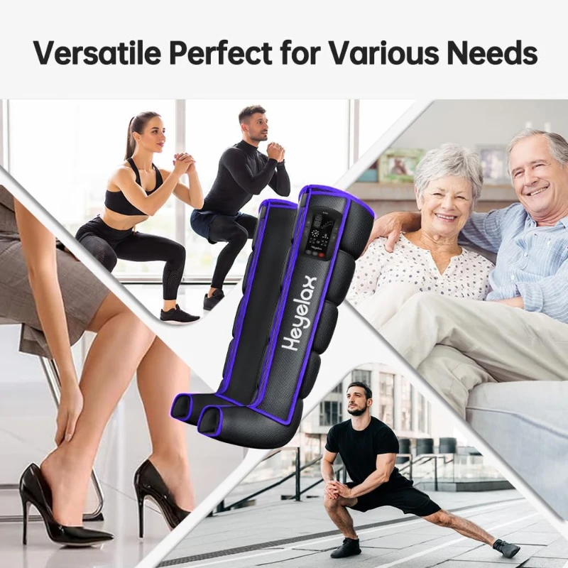 Heyelax Air Compression Leg Massager with Heat — Cordless Recovery Boots Sleeve for Circulation & Pain Relief, Thigh-to-Foot Compression (Large, 2-Pack, FSA)