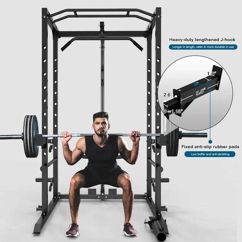 Multi-Functional Power Cage with J-Hooks, Dip Handles, Landmine & Optional Cable Pulley System — Heavy-Duty Home Power Rack