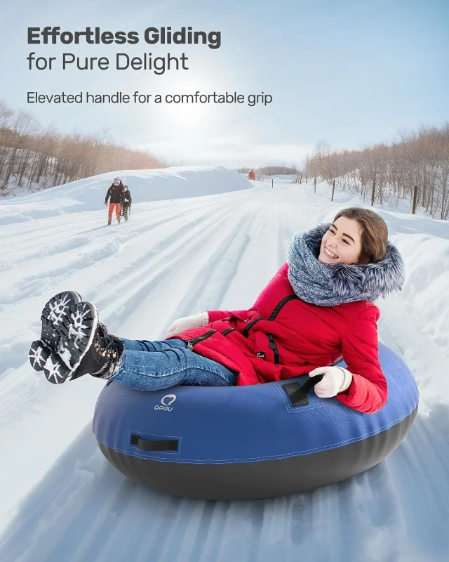 QPAU 48"" Heavy-Duty Snow Tube with Premium Canvas Cover — 2-Pack Inflatable Sled for Kids & Adults, Thickened Bottom, Detachable Tow Leash