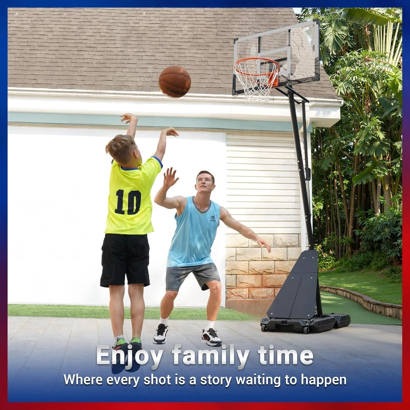 WIN.MAX 44"" Portable Basketball Hoop with Extra-Large Base — Adjustable 4.9–10 ft Goal System for Driveway and Backyard