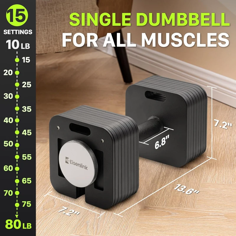 Eisenlink Quick-Lock Adjustable Dumbbell Set — 10–50/80 lb Options, 5 lb Increments, Square Plate Design for Home Gym (50/80 lb × 2)