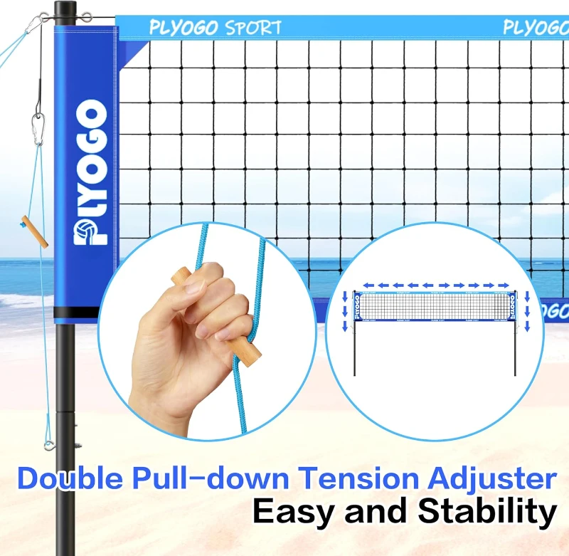 Professional Portable Backyard Volleyball Net Set with Adjustable Aircraft Aluminum Poles, Anti-Sag System, Dual Tension Adjusters & 1680D Carry Bag