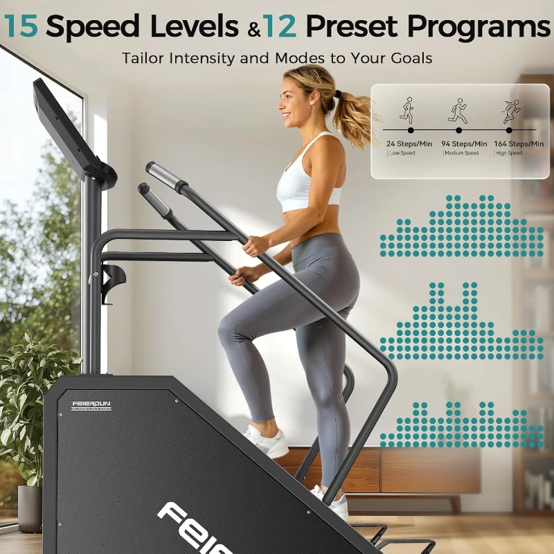 FEIERDUN Commercial-Grade Stair Climber for Home Gym with LED Display, 15-Speed Levels, Cardio & Lower-Body Trainer, 660 lb Capacity, 24–164 Steps/Min