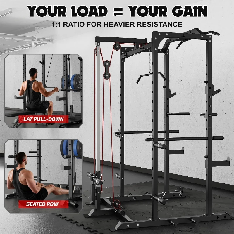 GOIMU C1-V4 Power Cage — 2000 lb Capacity Squat Rack with Lat Pulldown, Multi-Function Strength Cage with Multiple Attachments for Home/Garage