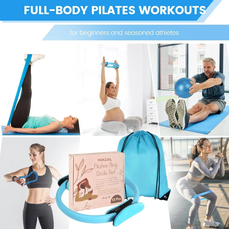 Home Pilates Essentials Kit for Women — 9"" Yoga Ball, Figure-8 Resistance Band, Pilates Ring & Accessories, Beginner-Friendly Set