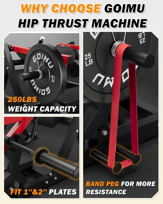 GOIMU HT01 Hip Thrust Machine — 800 lb Plate-Loaded Glute Drive with Band Pegs and Weight Holder, Heavy-Duty Glute Bridge Equipment