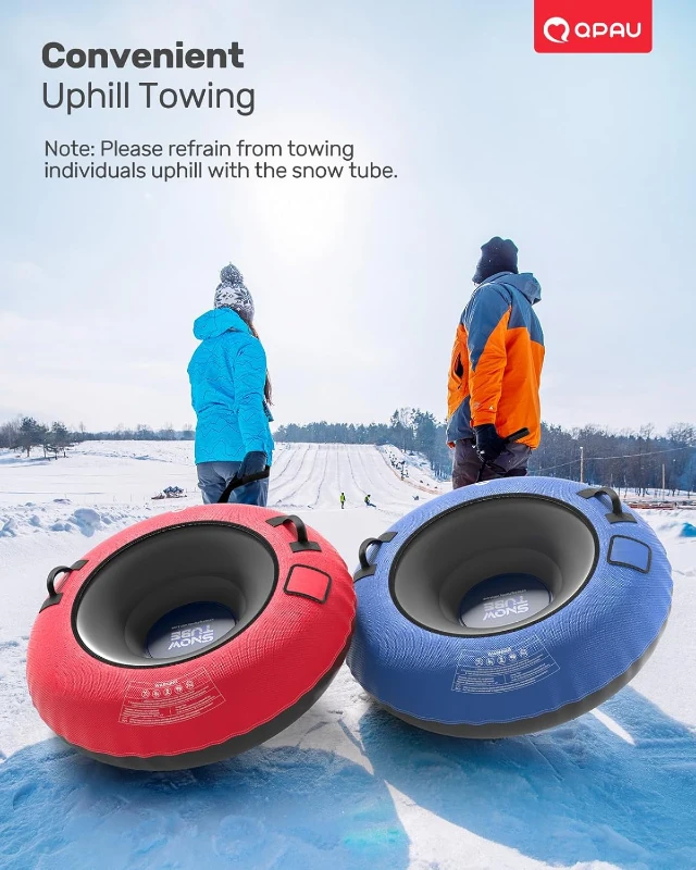 QPAU 48"" Heavy-Duty Snow Tube with Premium Canvas Cover — 2-Pack Inflatable Sled for Kids & Adults, Thickened Bottom, Detachable Tow Leash